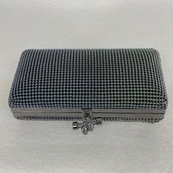 Natasha Elegant Black Metal Rhinestone Mesh Clutch With Strap - Picture 4 of 6